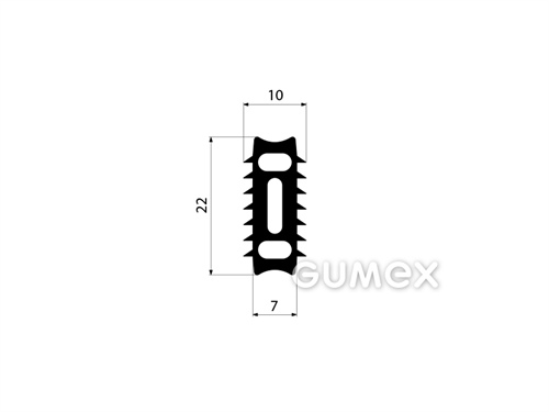Pryžový profil tvarový s 3 dutinkami, 22x10mm, 70°ShA, EPDM, -40°C/+100°C, černý
